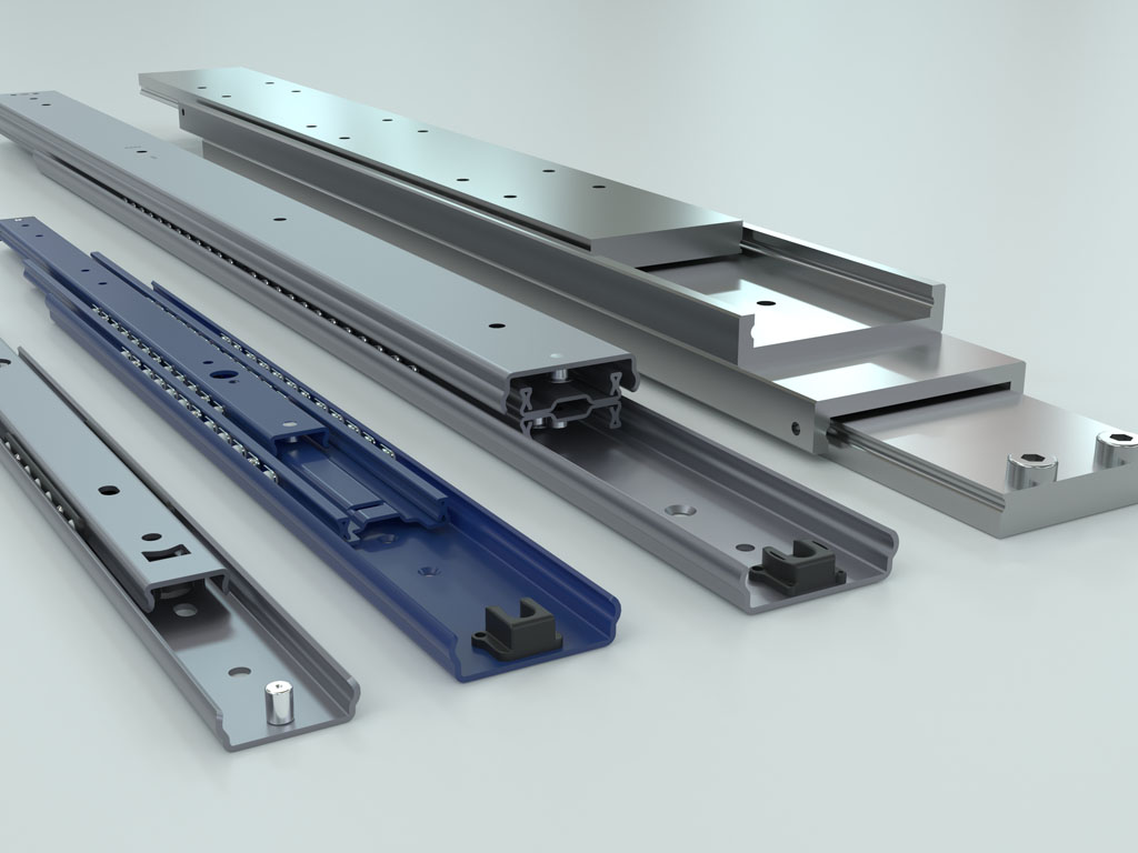 Teleskopschienen in verschiedenen Ausführungen – Aluminium und Stahl, für industrielle Maschinenauszüge und Schubladensysteme