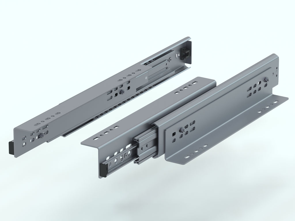 Paar Unterflur-Teleskopschienen aus Stahl mit Soft-Close und Montagewinkel für Schubladen